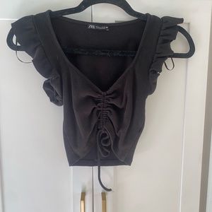 Zara black cropped short sleeve top size small